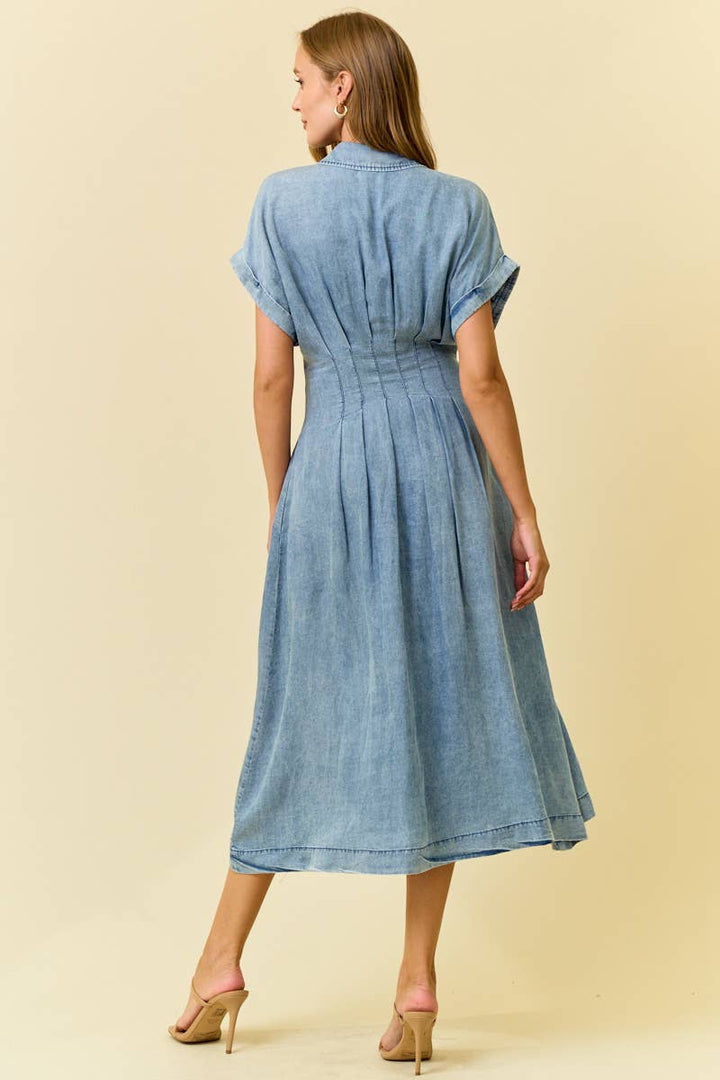 DENIM DIFING PLEAT DRESS/S