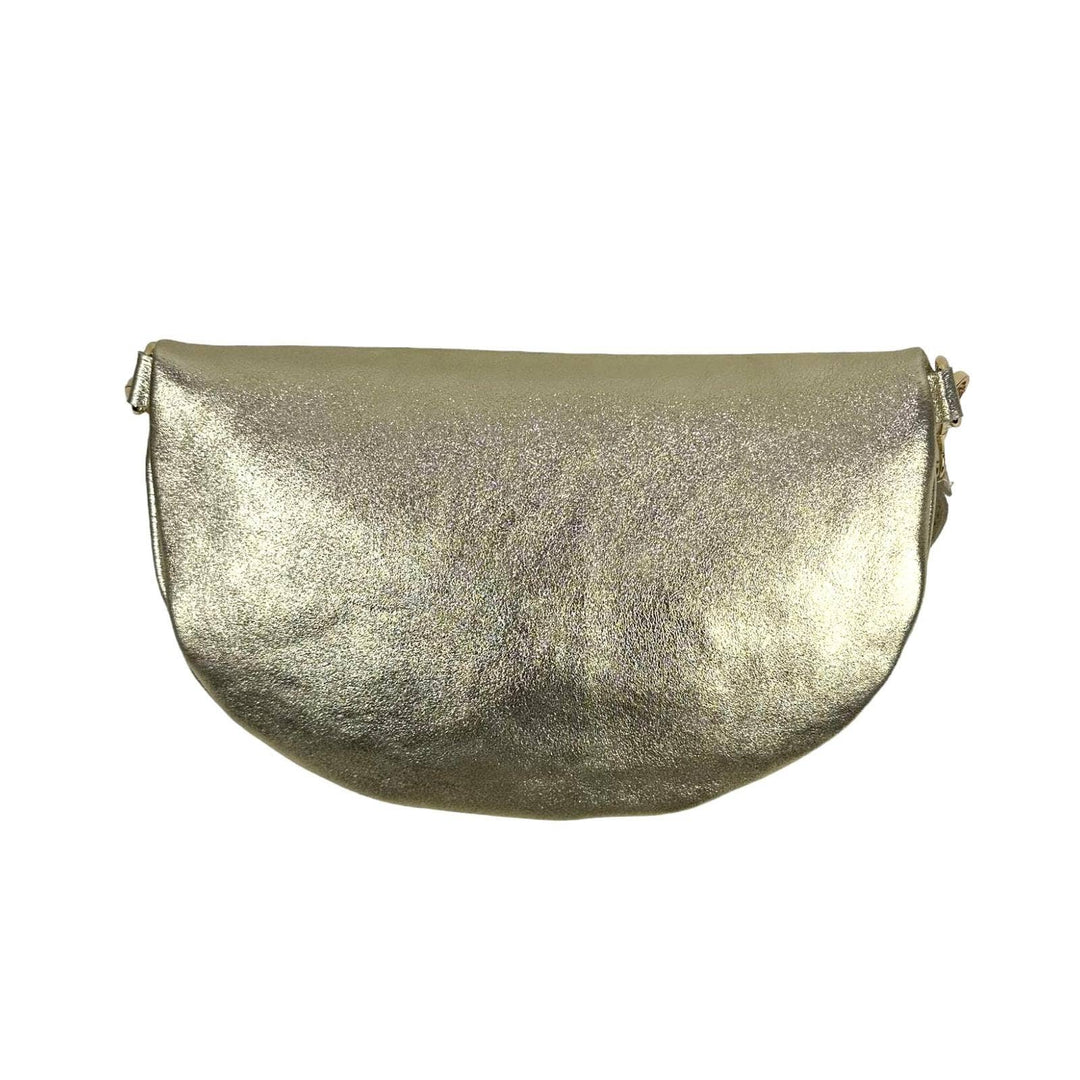 Metallic Italian Leather Waist Bag: Gold