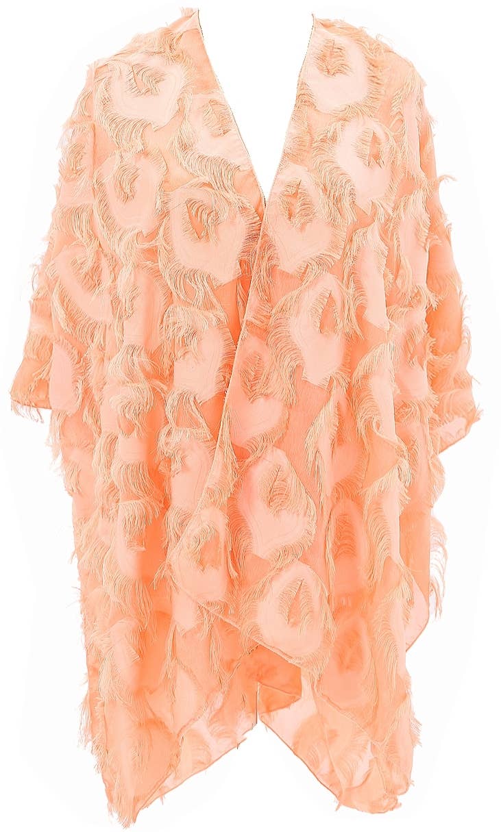 Elegant 3D Feather Fringe Eyelash Kimono/Cover-Up: Brown