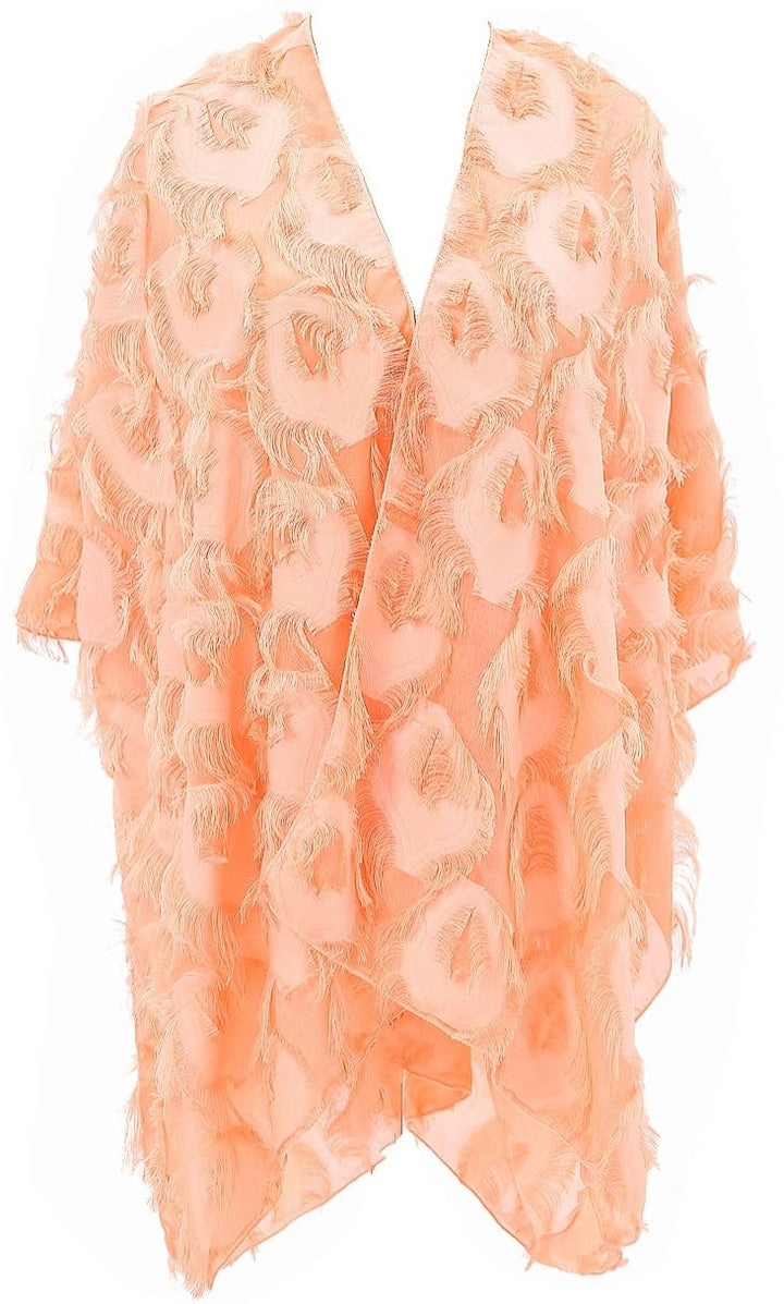 Elegant 3D Feather Fringe Eyelash Kimono/Cover-Up: Brown