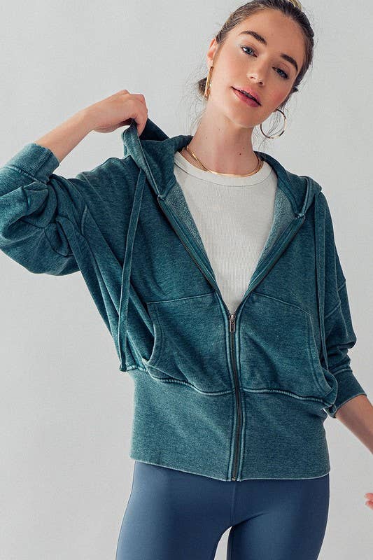 WASHED ZIP UP HOODIE JKT: BLUE FOG
