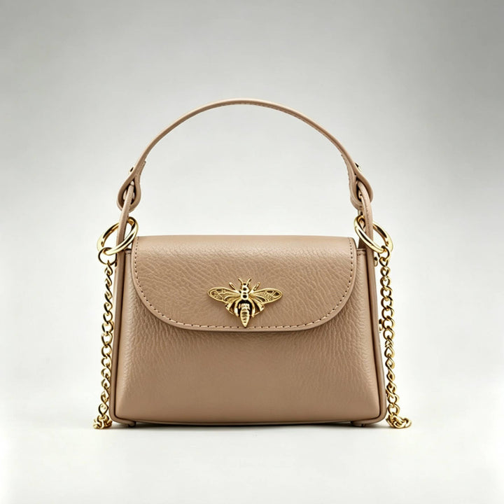 Mini Leather  Bag with Bee Clasp: Nero