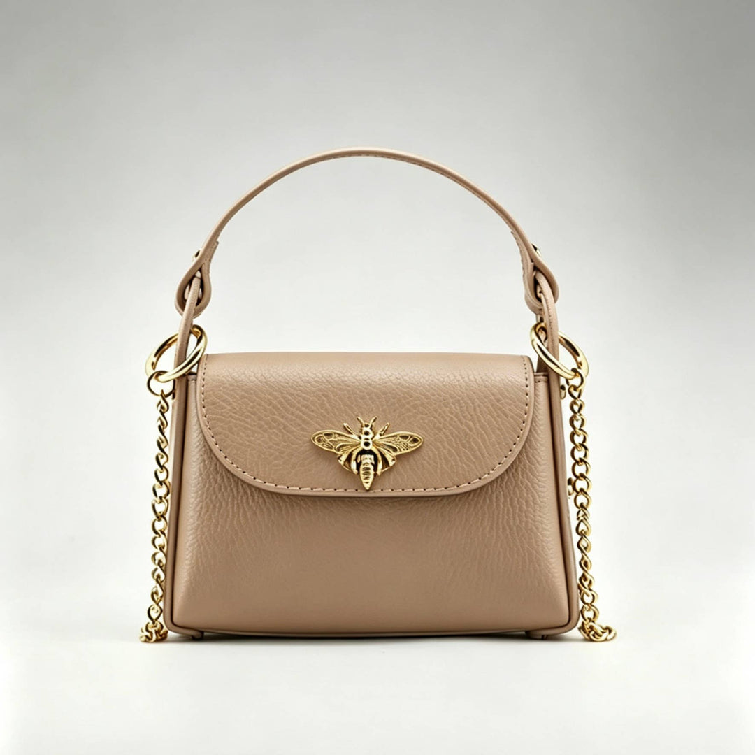 Mini Leather Bag with Gold Bee: Borgogna