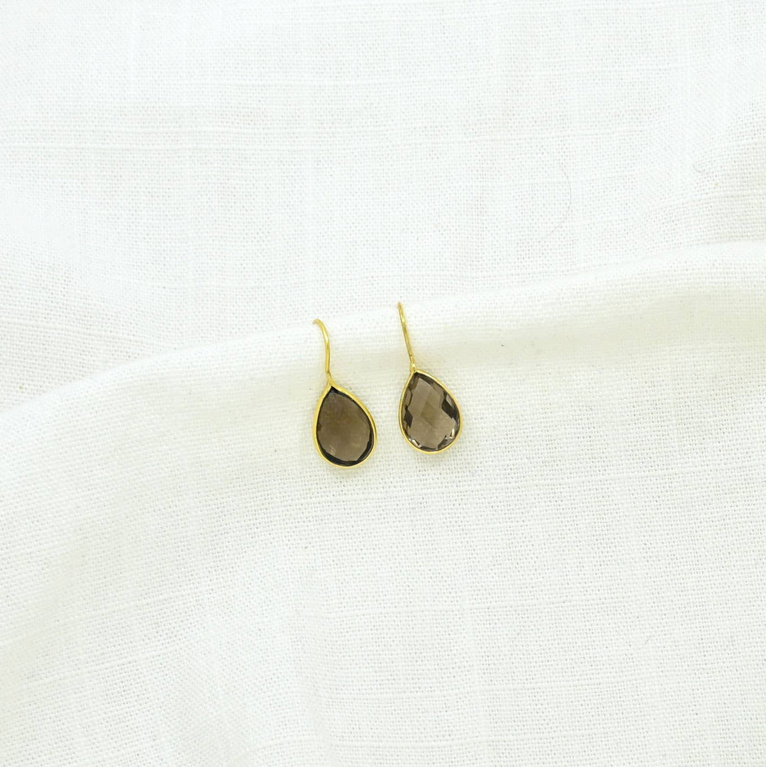 - Teardrop Smoky Quartz Gold Earring