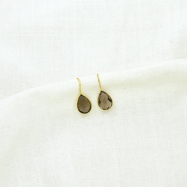 - Teardrop Smoky Quartz Gold Earring