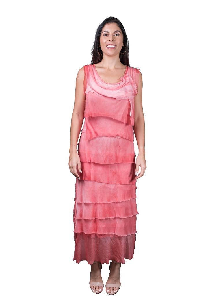 Aleena Silk Maxi Ruffle Dress (DT215):Orchid