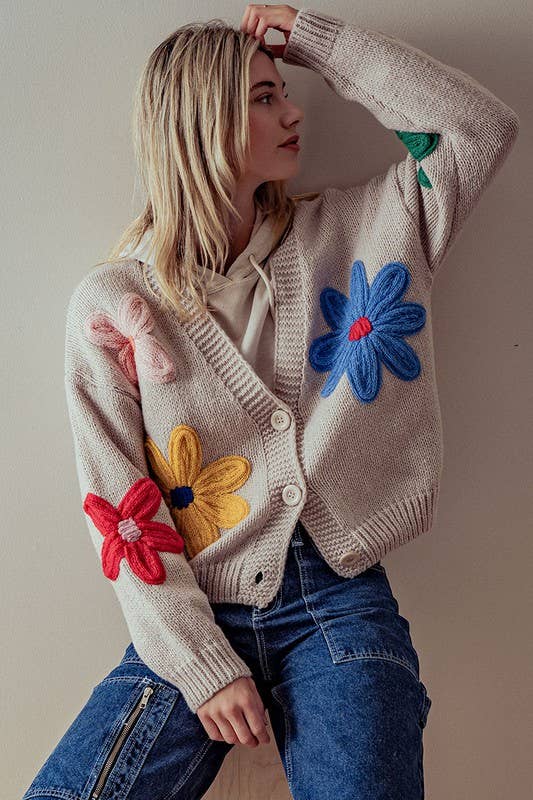 FLOWER RIB KNIT CARDI