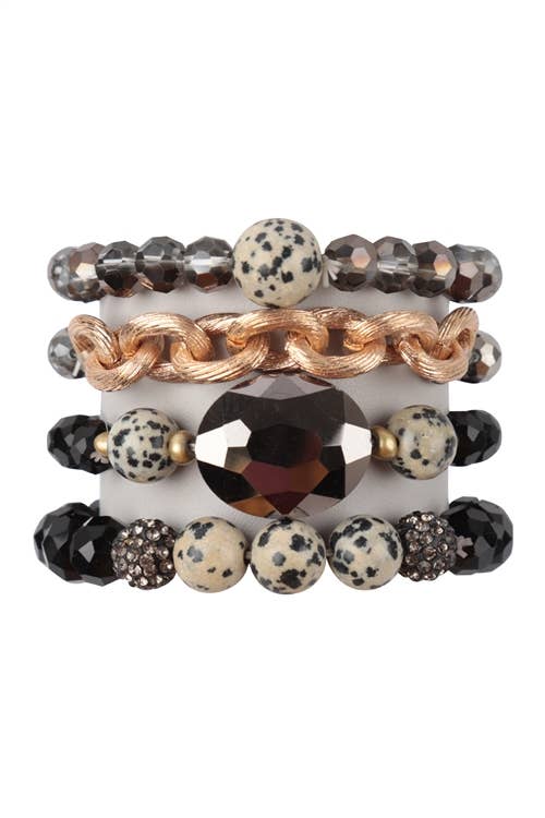4 LAYERED CHAIN GLASS BEADED STRETCH: Gray