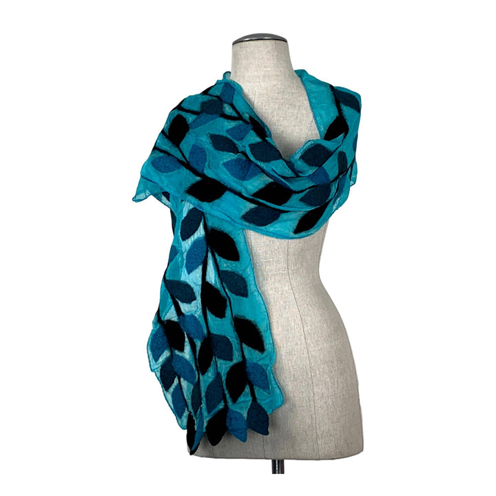 Leaf Merino Handmade Scarf: Blk-Brn