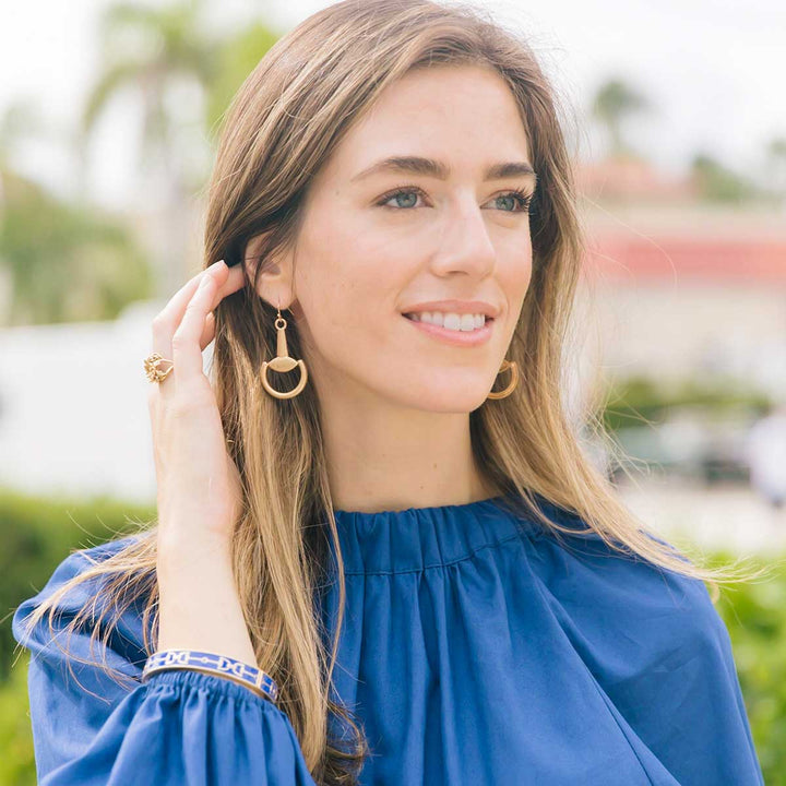 Stella Horsebit Statement Earrings in Worn Gold