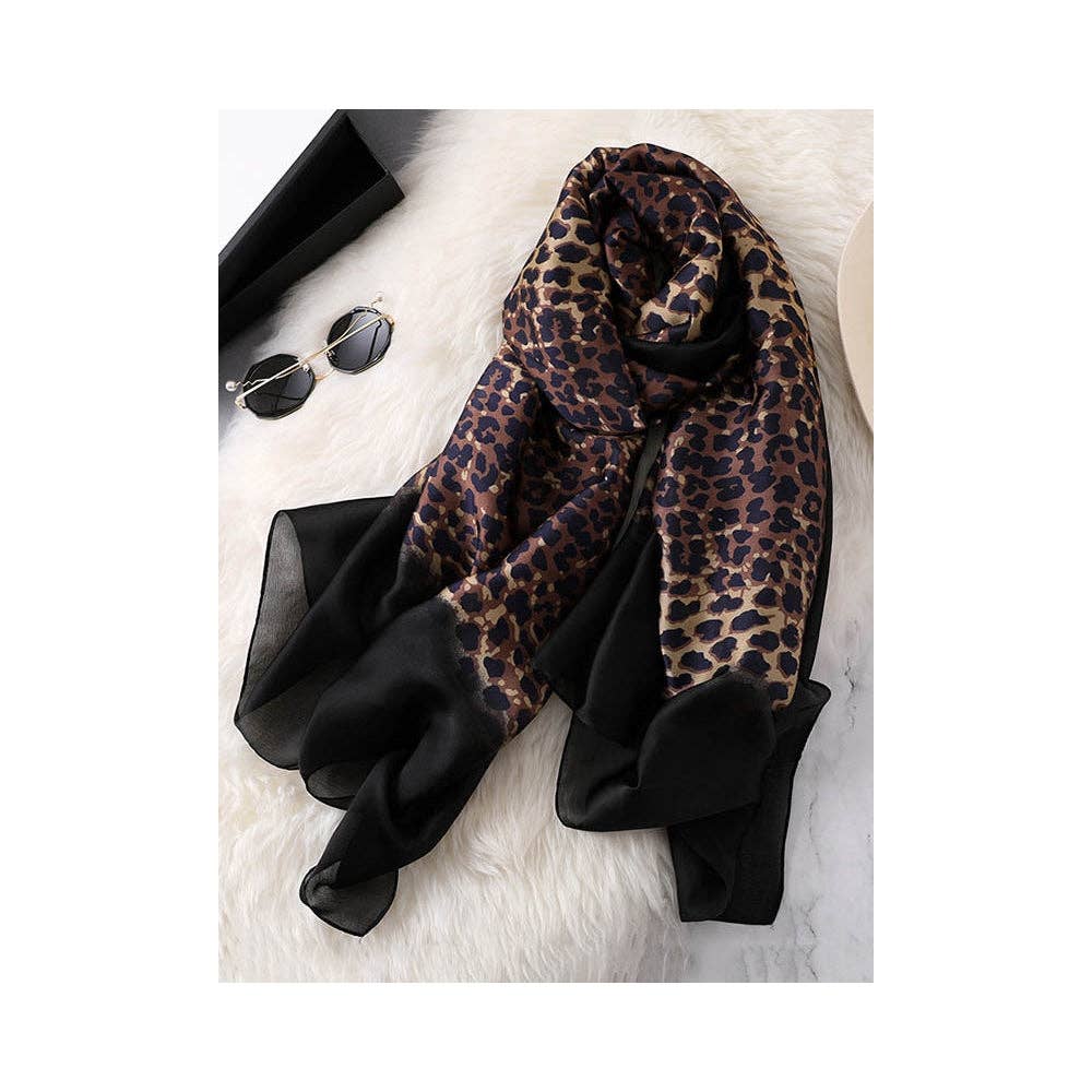 Sheer Trend - Stylish Leopard Gradient Silk Scarf: CAMEL / FREE SIZE