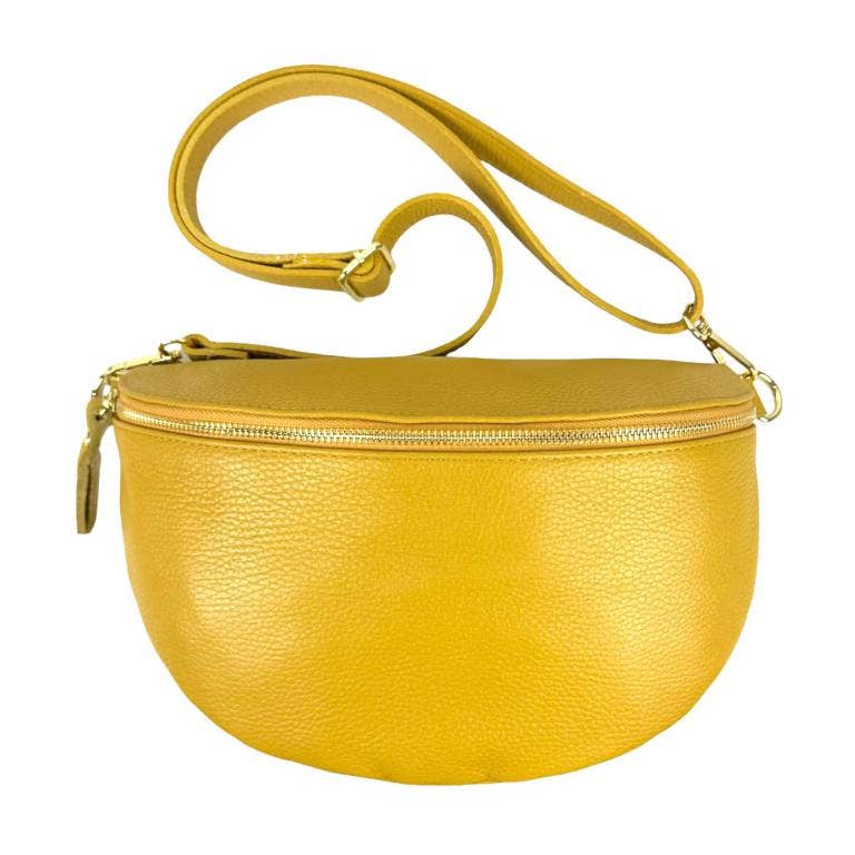 Large Italian Leather Waist Bag: Orange