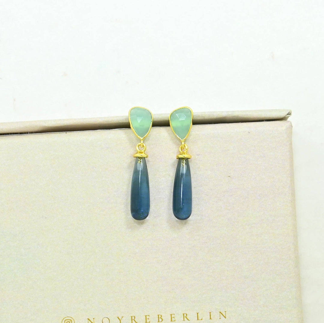 Adhara Earring - Blue Iolite & Aqua Chalcedony