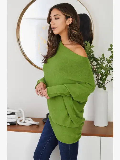 ASYMMETRICAL SWEATER: Avocado / XS/S