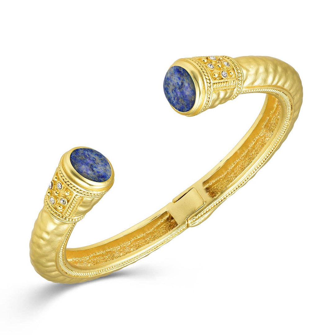Gold Hammered Stone End Bangle: Cream