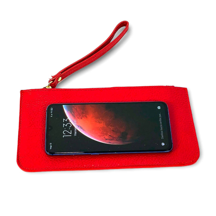 Genuine Leather Bag w/ Wrist Strap: Red / Large