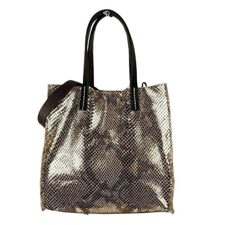Shiny Leather Shopper Bag: Fuchsia