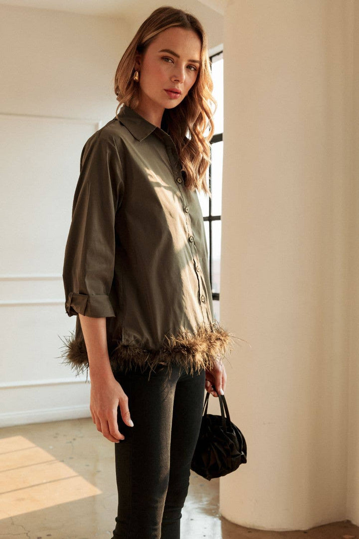 Feathered Top: Olive / M