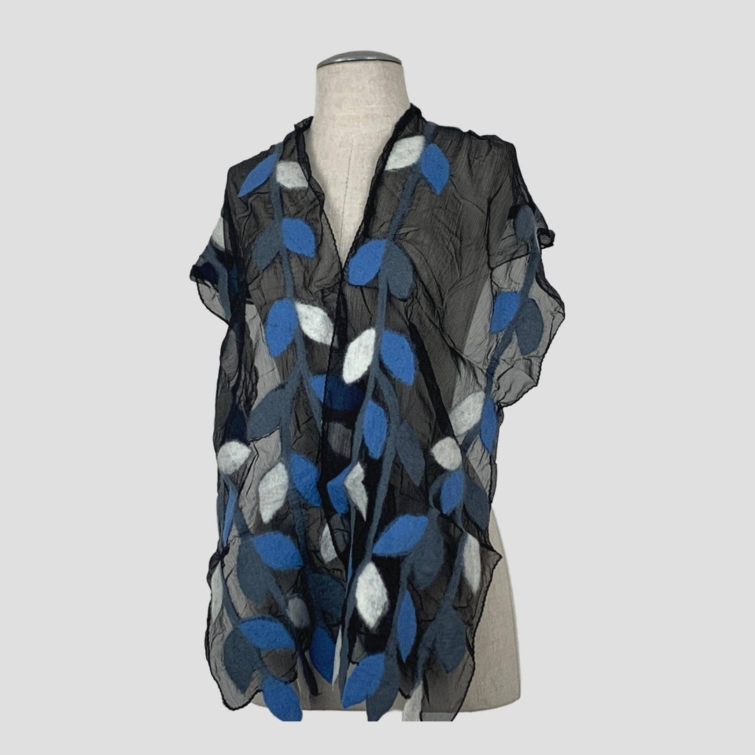 Leaf Merino Wool Handmade Felt Scarf: Blue-Green