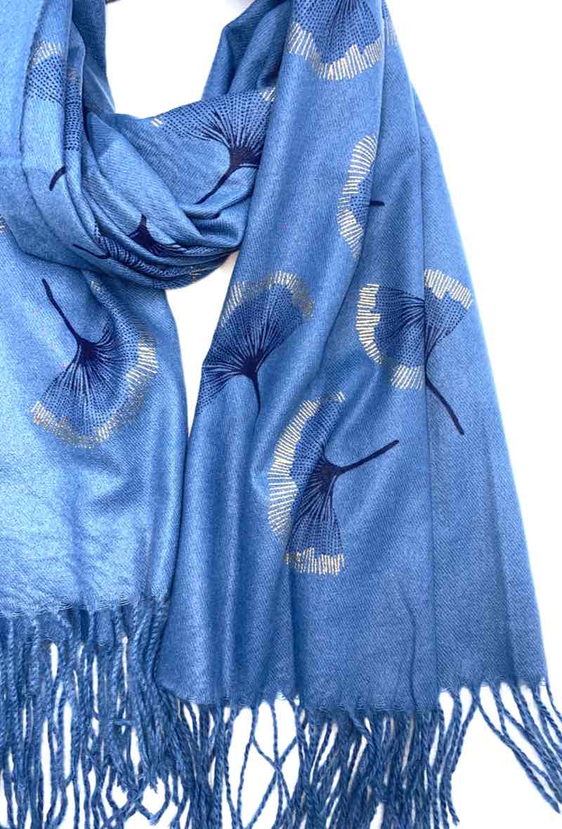 Gingko Leaf Pattern Soft Scarf: Black