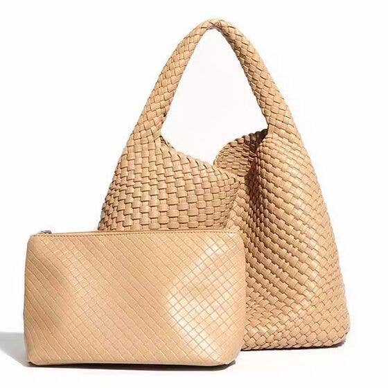 PEACH ACCESSORIES - B1683 Weave two in one handbags: Black