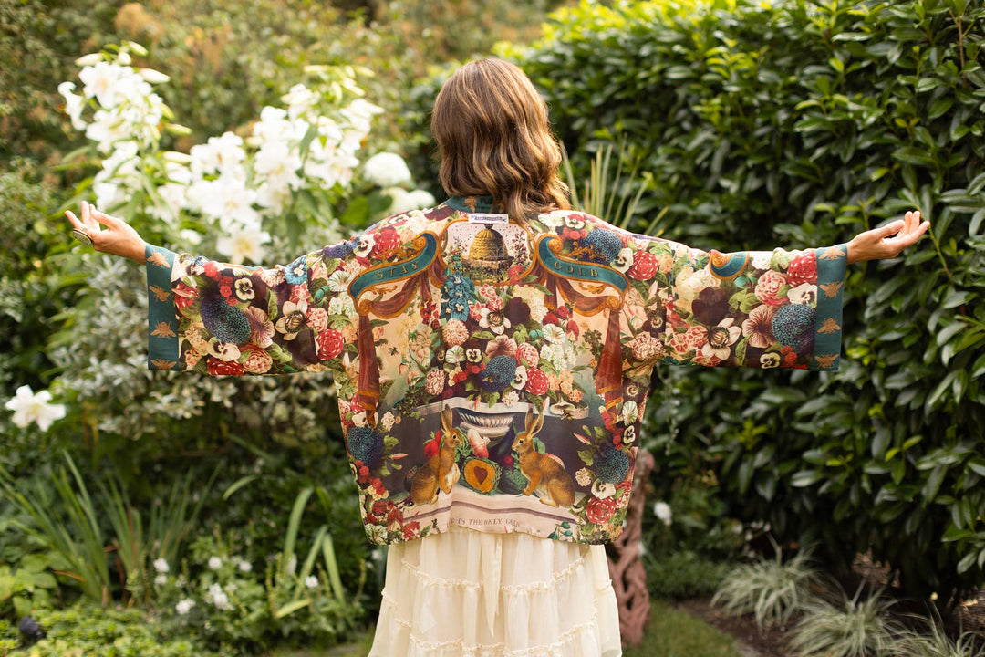 Cropped Kimono w/ Rabbits and Bees
