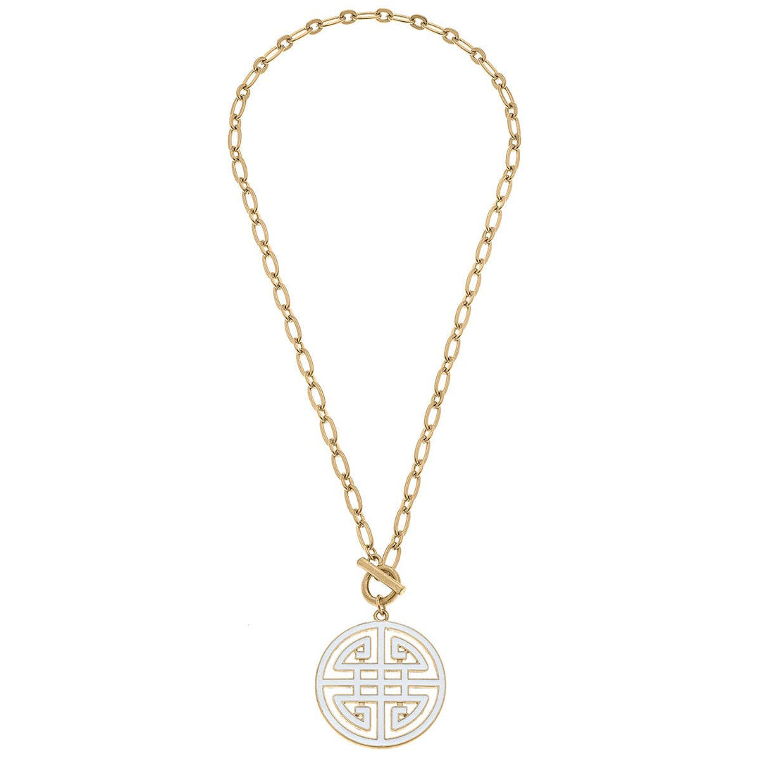 Tara Game Day Greek Keys Enamel Pendant Necklace: Blue
