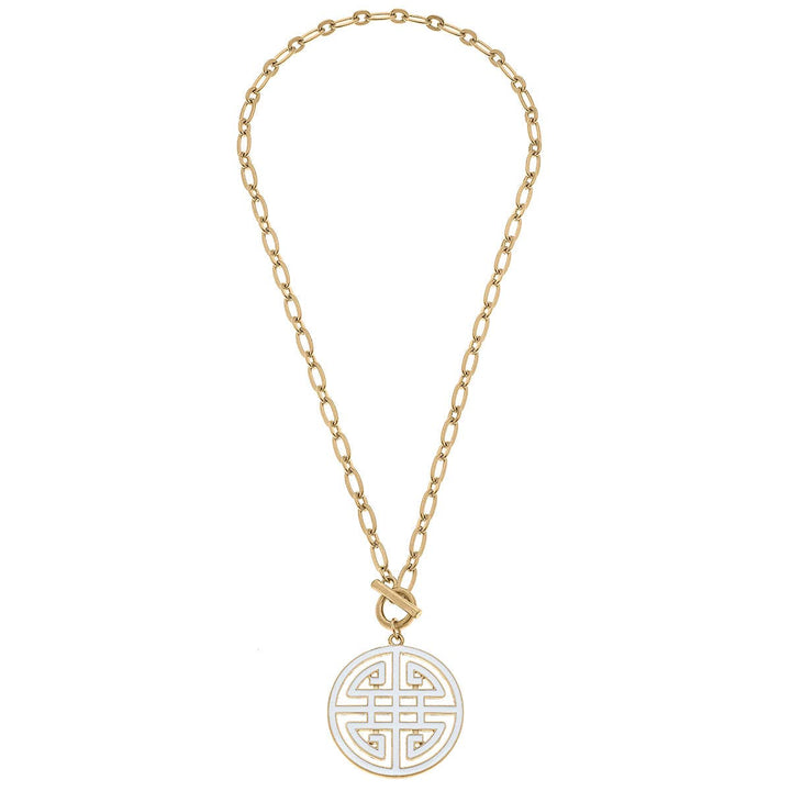 Tara Game Day Greek Keys Enamel Pendant Necklace: Orange