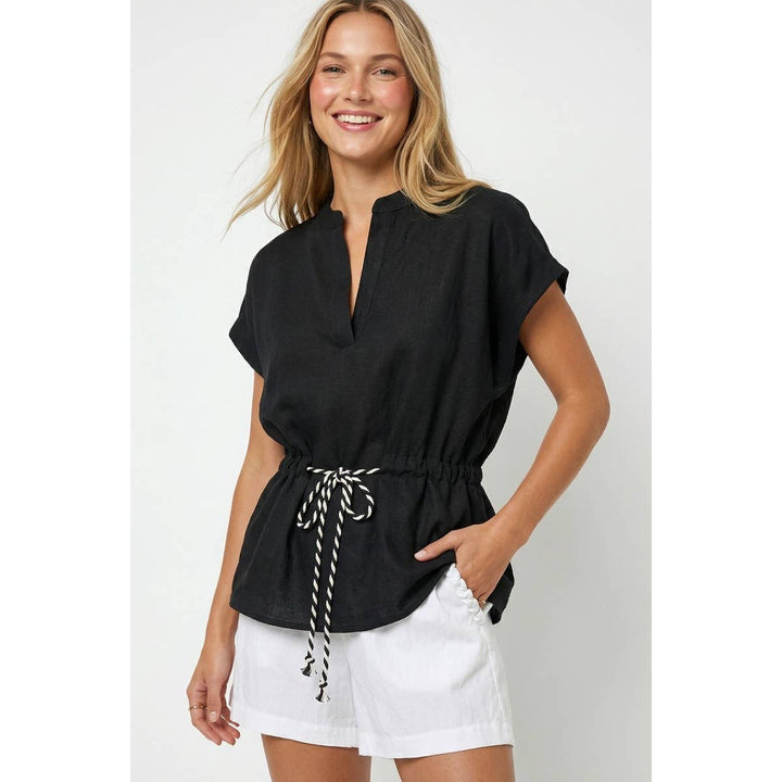 Rope Tie Waist Top: Taupe / S