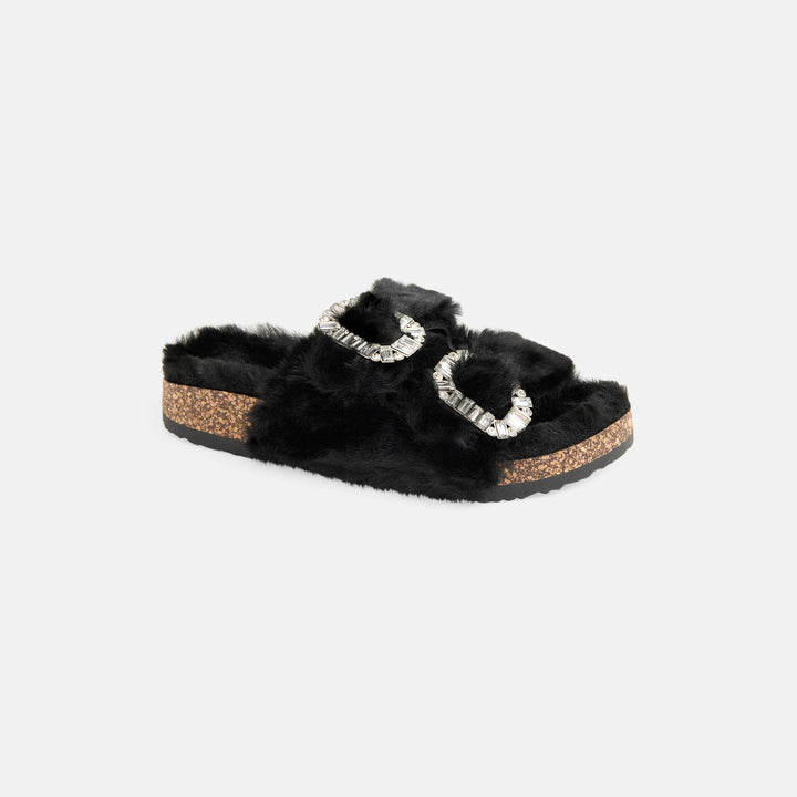 Glitz Buckle Fur Slide: Black / 7