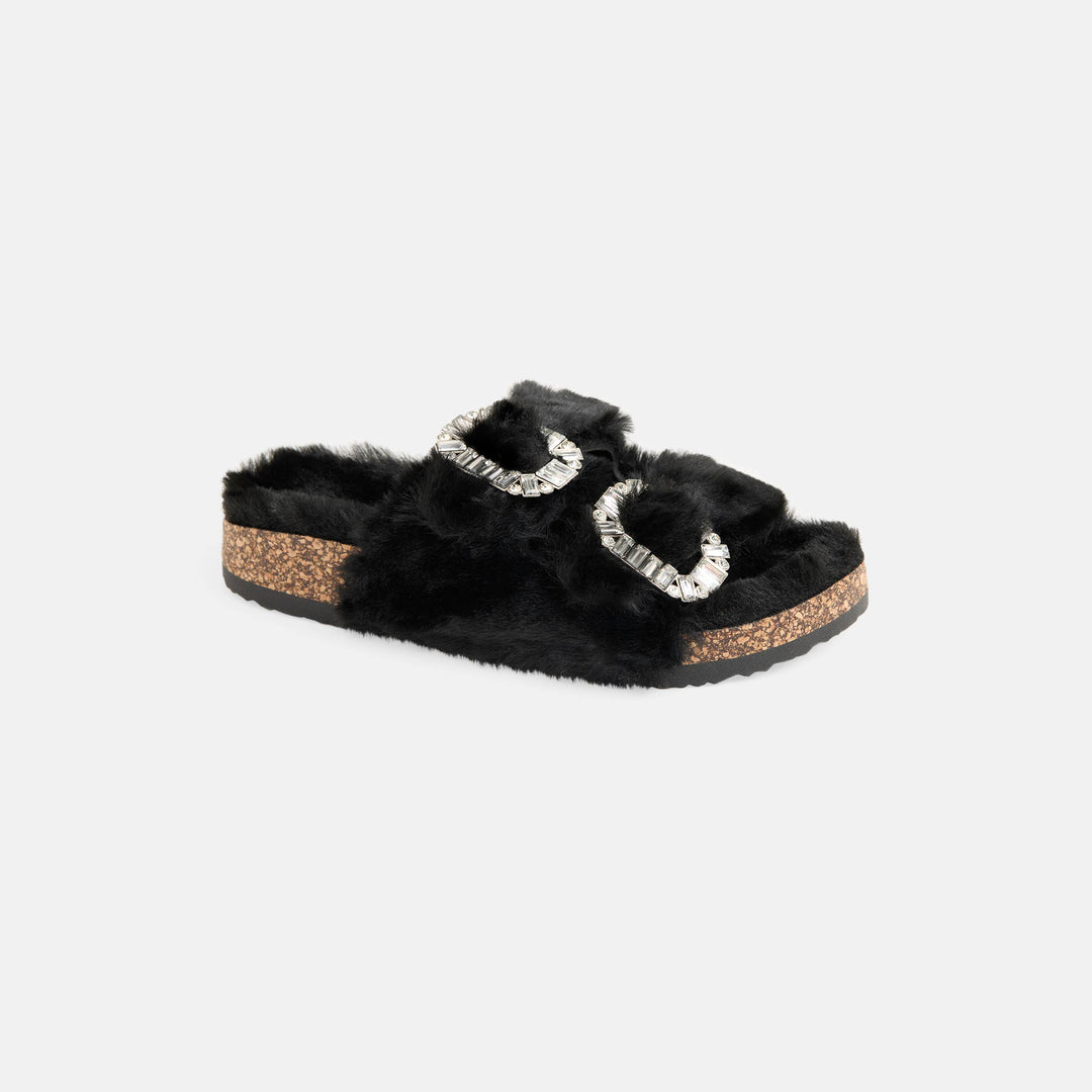 Glitz Buckle Fur Slide: Light Tan / 10