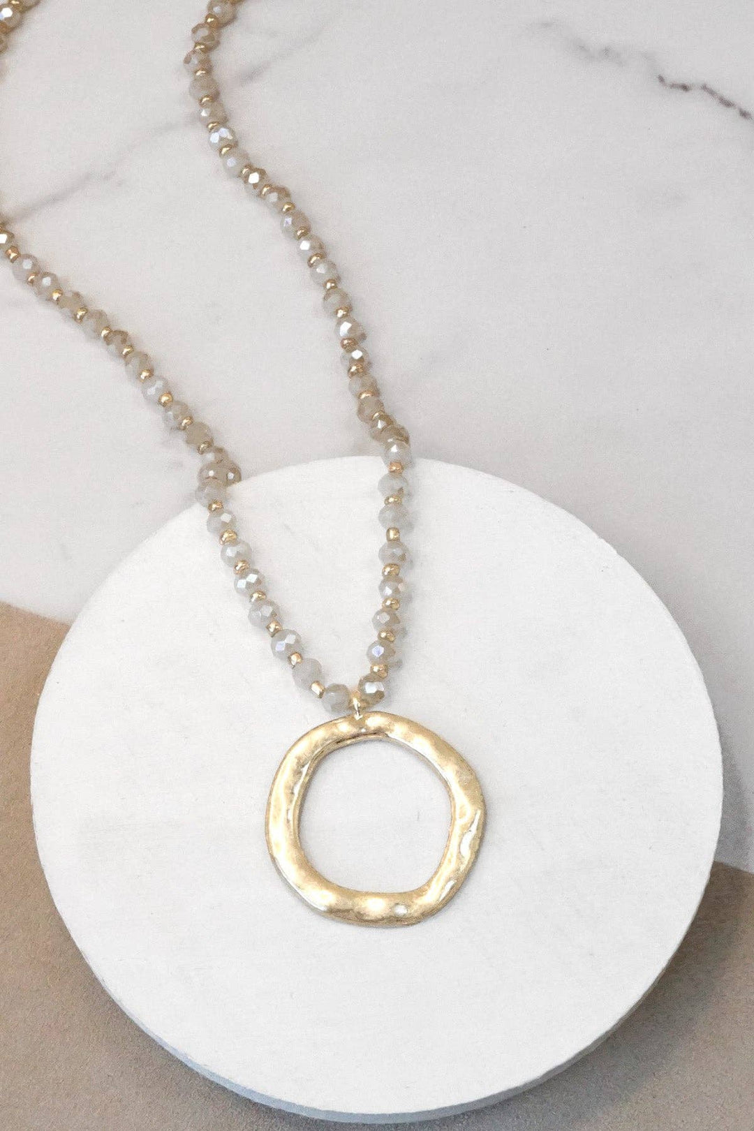 Neck Gold Tone Circle Pendant Beige