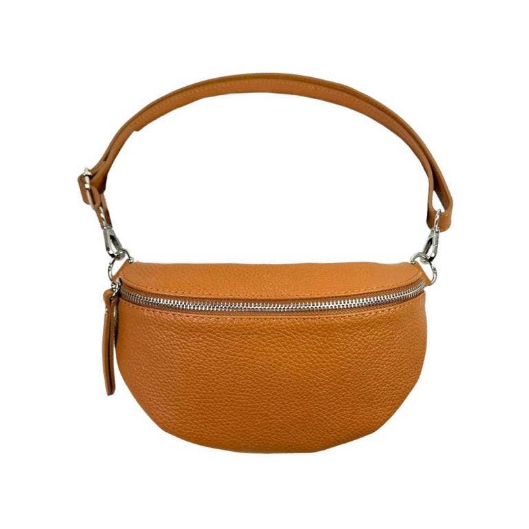 Italian Leather Waist Bag with Zipper: Taupe