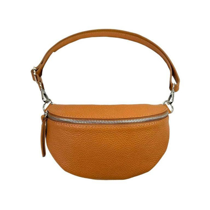 Italian Leather Waist Bag with Zipper: Taupe