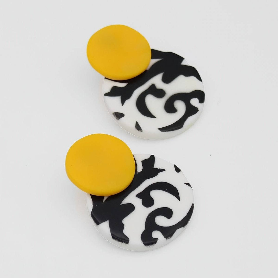 Yellow, Black and White Lola Statement Earrings