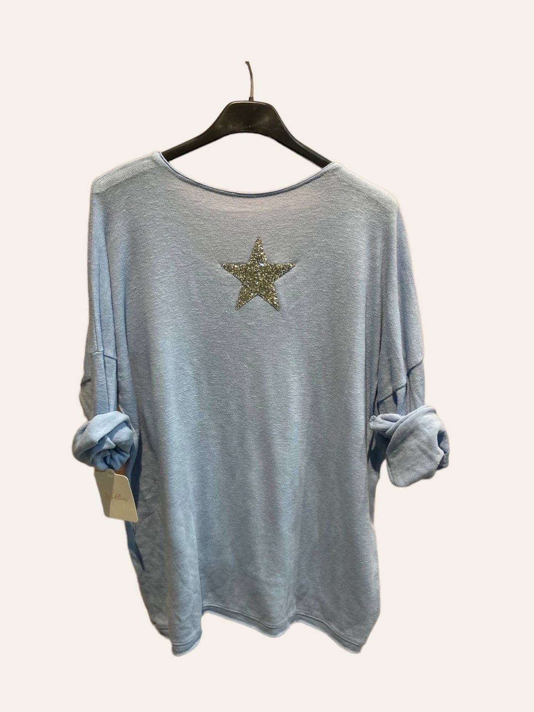 Cotton top with a rhinestone star: CELADON