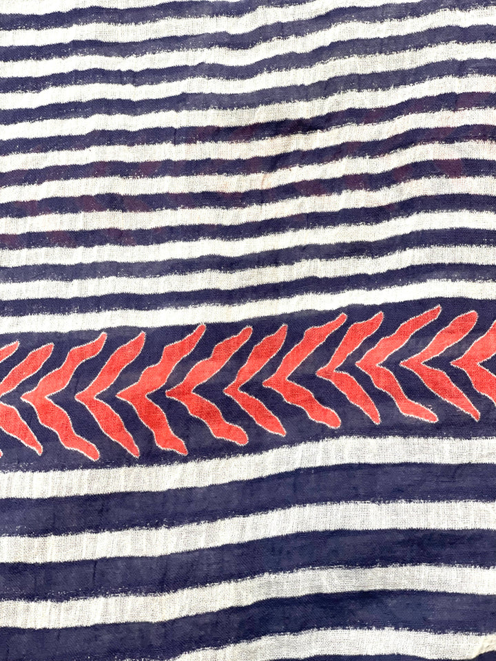Stripe Cotton Scarf Navy