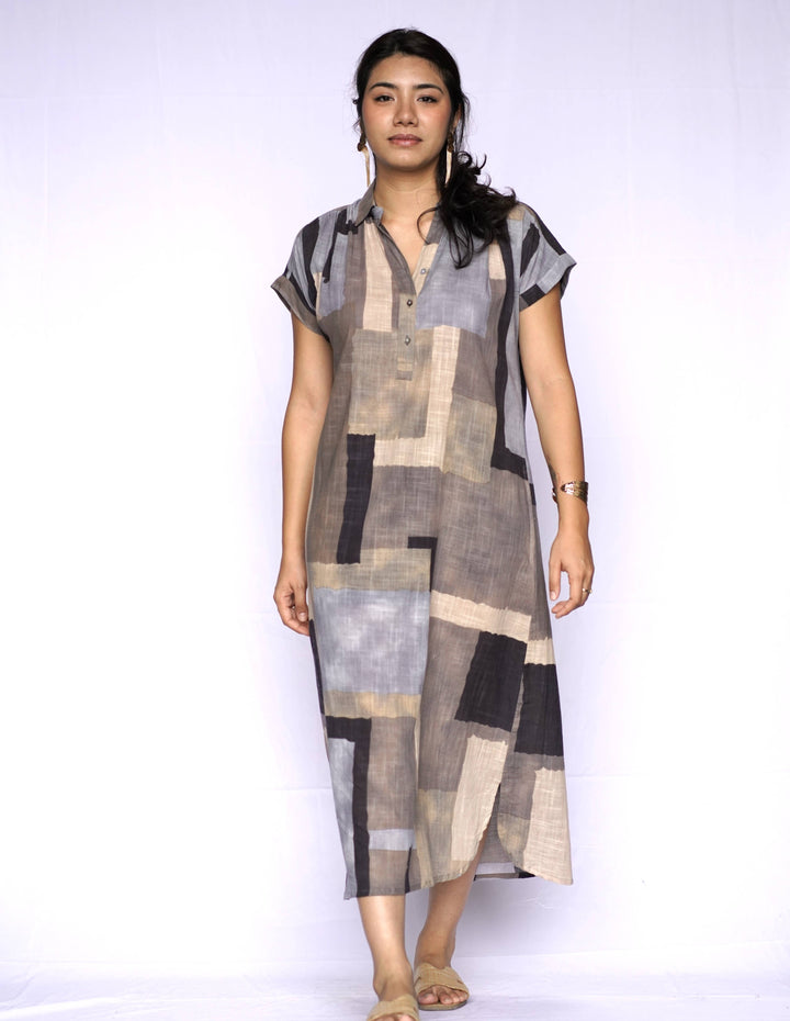 Aya Geo Dress: Mustard / S