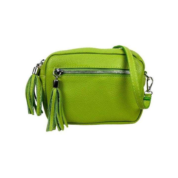 Leather shoulder bag with fringe: Grass Green