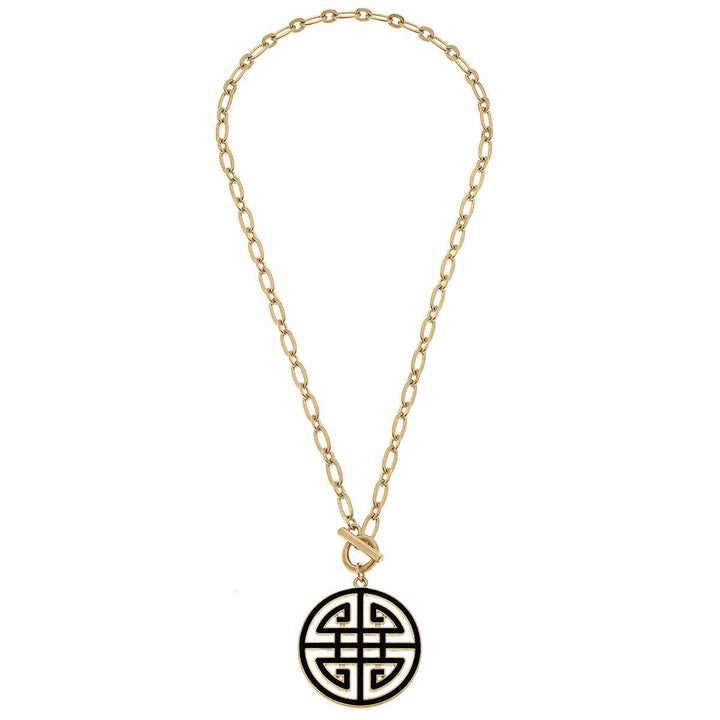 Tara Game Day Greek Keys Enamel Pendant Necklace: Navy