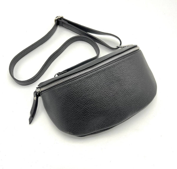 Leather Waist Bag, Made in Italy, 112466: Blk