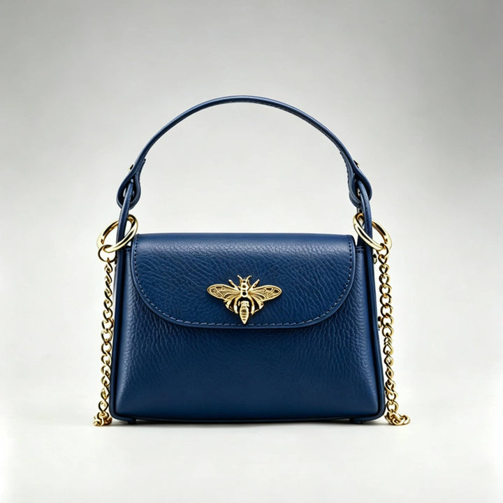Mini Leather Bag with Gold Bee: Borgogna