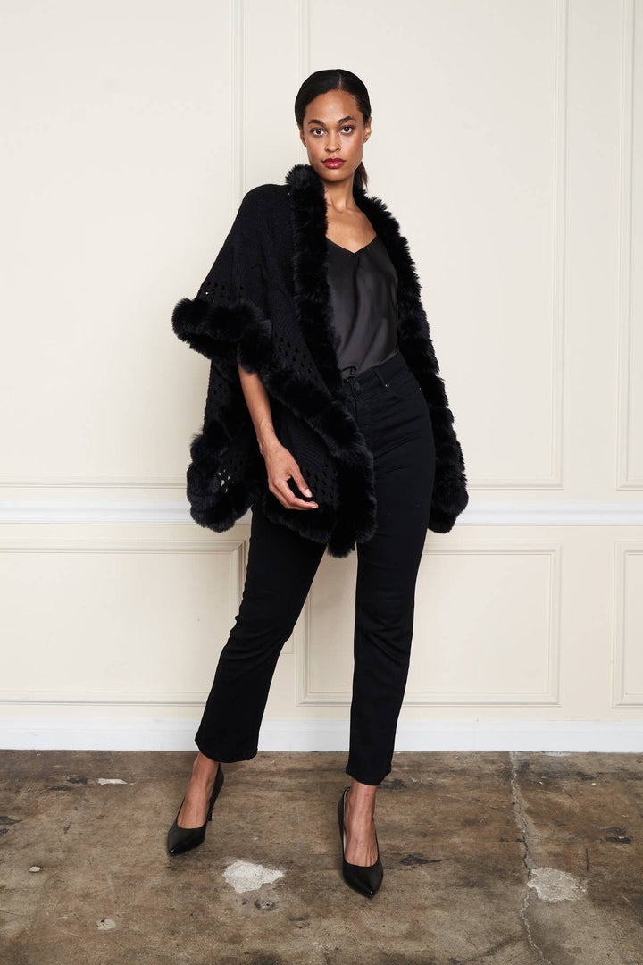 Faux Fur Trim Wrap: Black