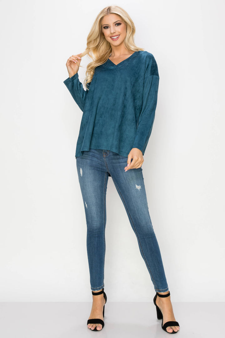 Andrea Stretch Suede Top: BLACK / XL / A5415