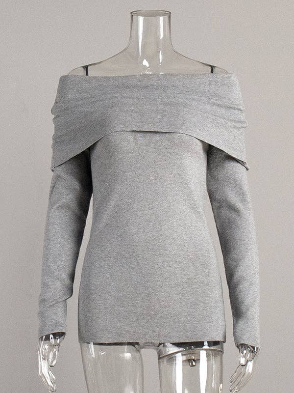 Off Shoulder Sweater: RED / L