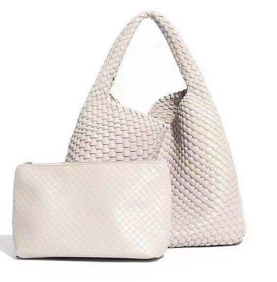 PEACH ACCESSORIES - B1683 Weave two in one handbags: Brown