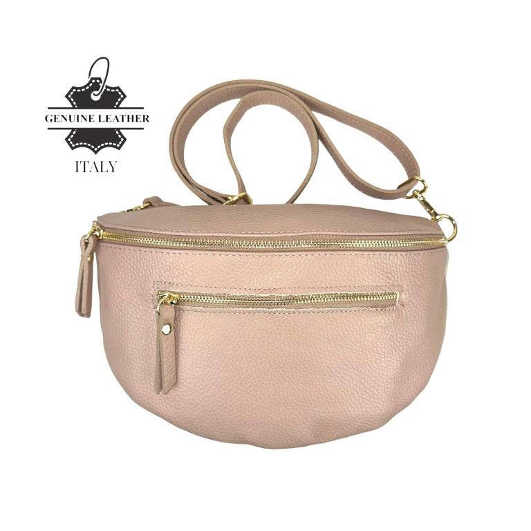 Large Italian Leather Waist Bag: Silver