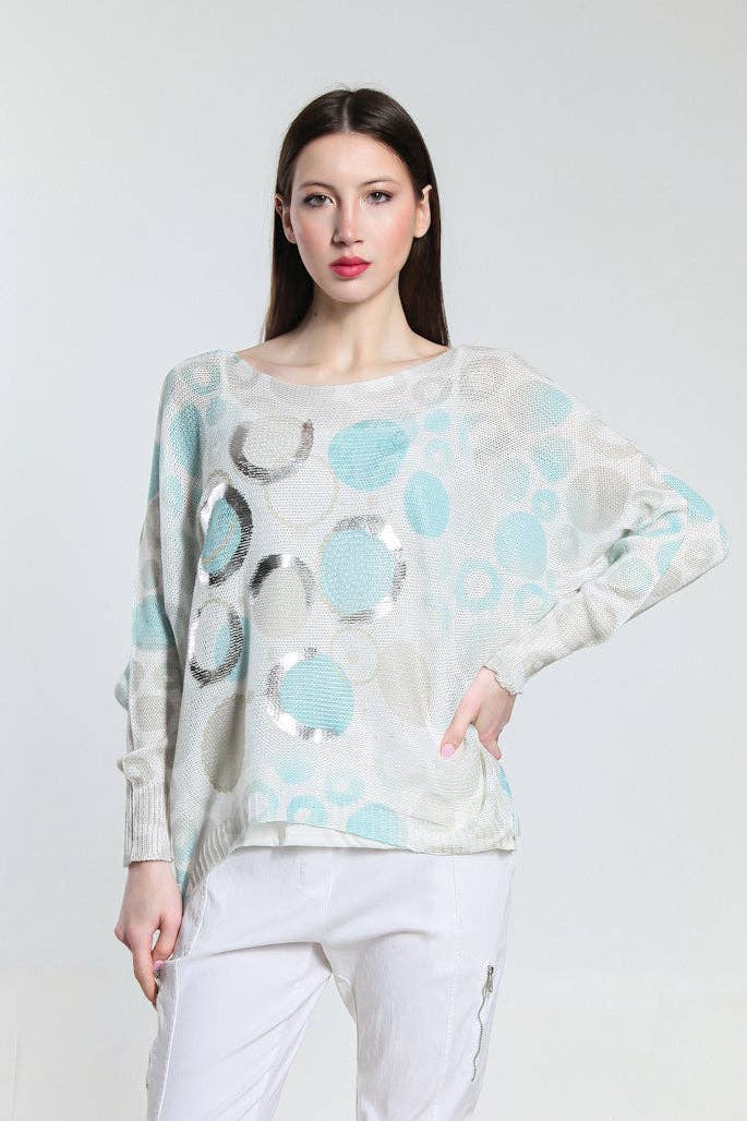 Bubbles Sweater (BLS424B): Aqua / Gold