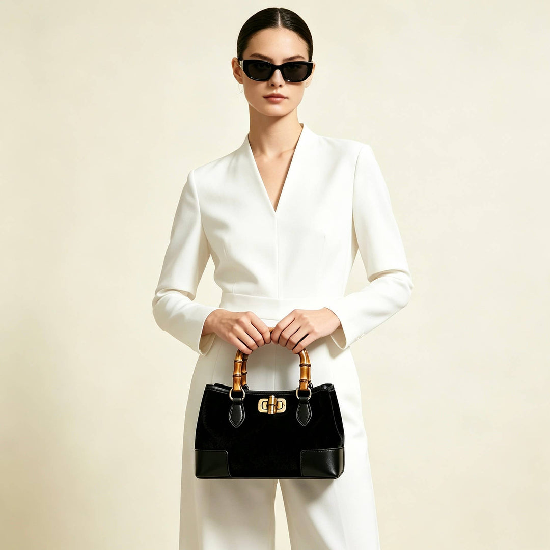 Suede Bag leather bamboo : Borgogna