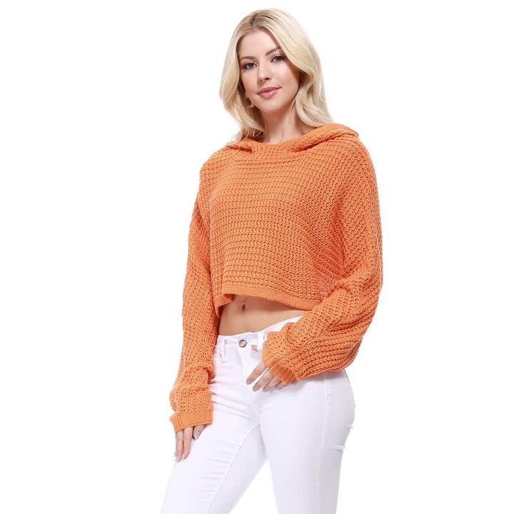 Crop Waffle Knit Hoodie : ORANGE / SM